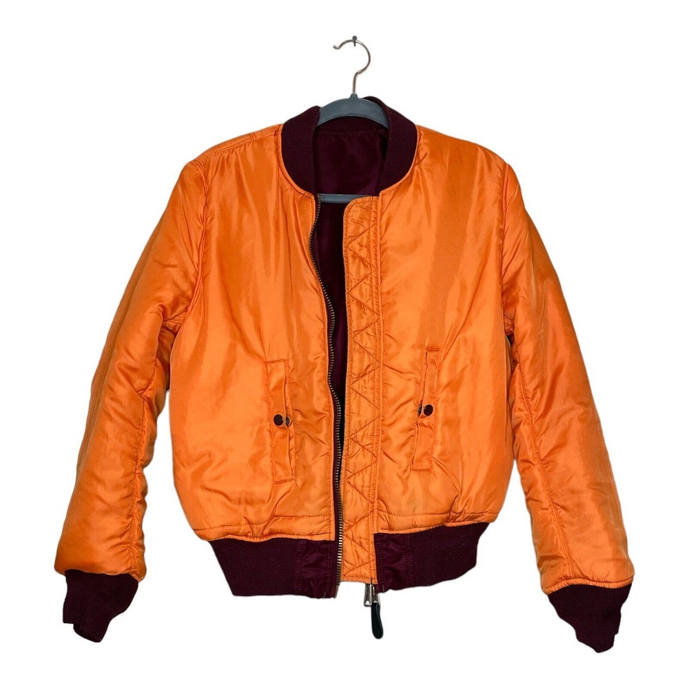 Alpha Industries M Mens Maroon Orange Full Zip Pockets Reversible Bomber Jacket - Picture 3 of 10